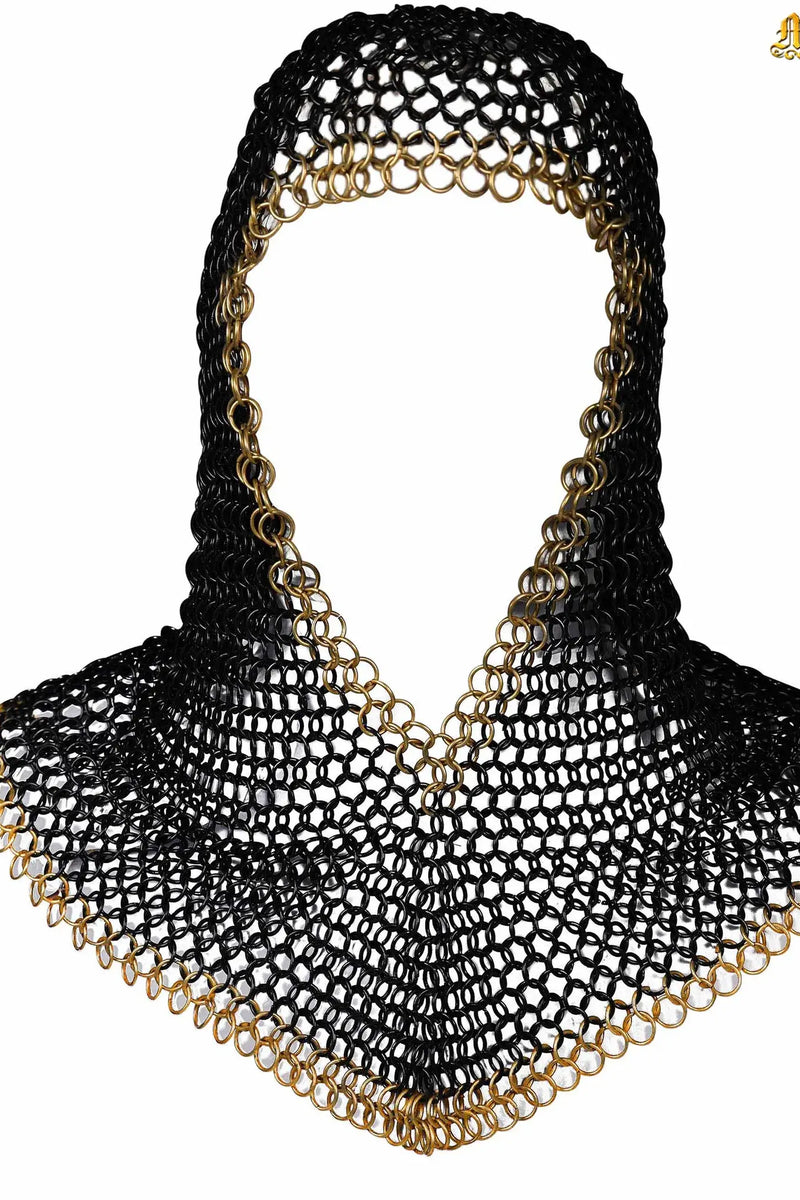 Zwarte maliën coif, messing rand, ongeklonken ronde ringen