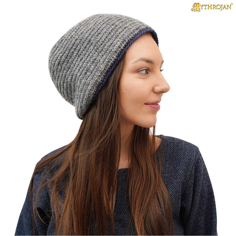 Berretto a maglia, 100% lana, grigio-blu 