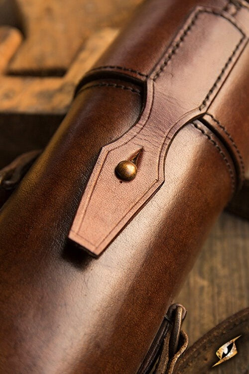 Leren houder voor flessen of boekrollen, bruin