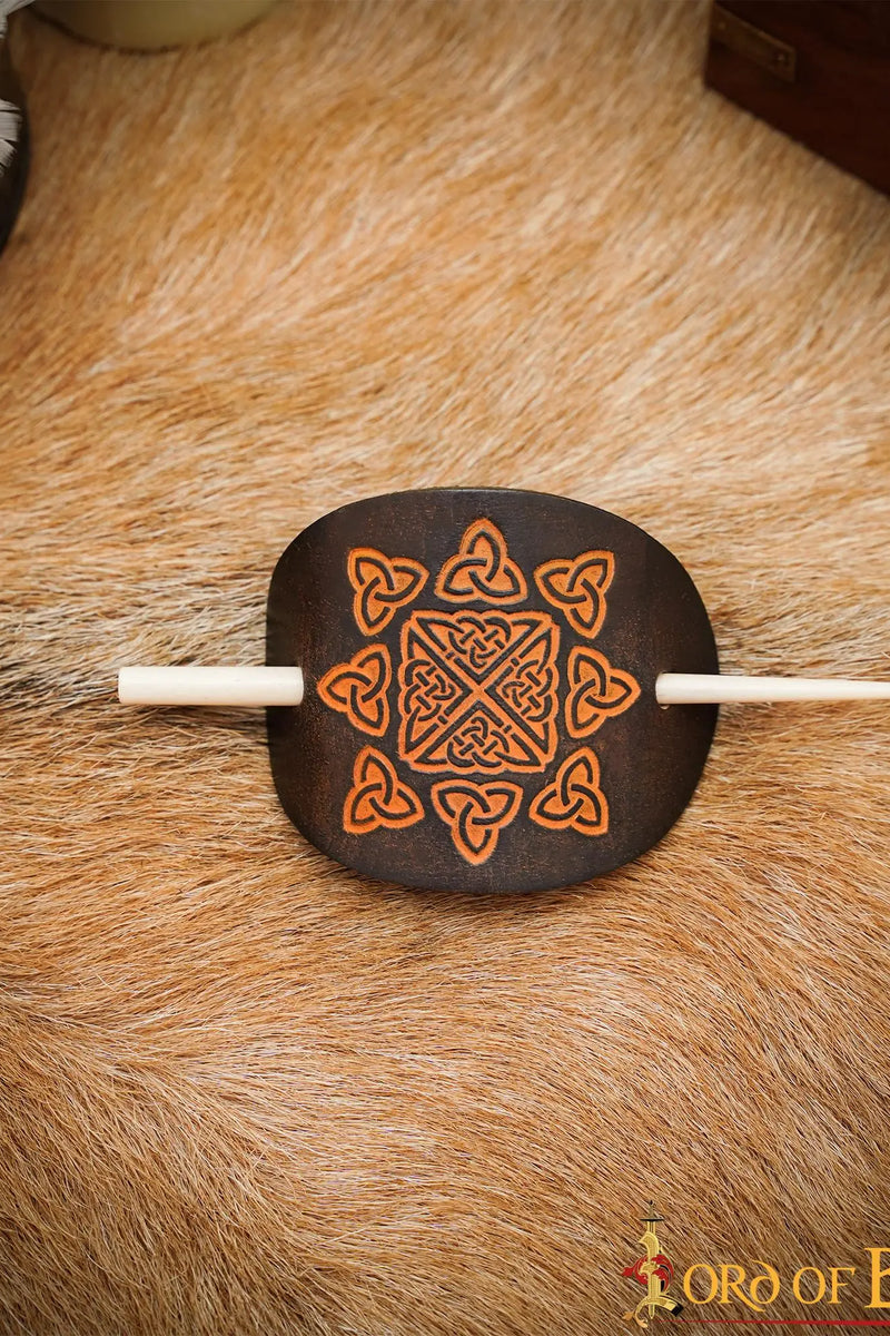 Hairpin with Celtic knots, leather