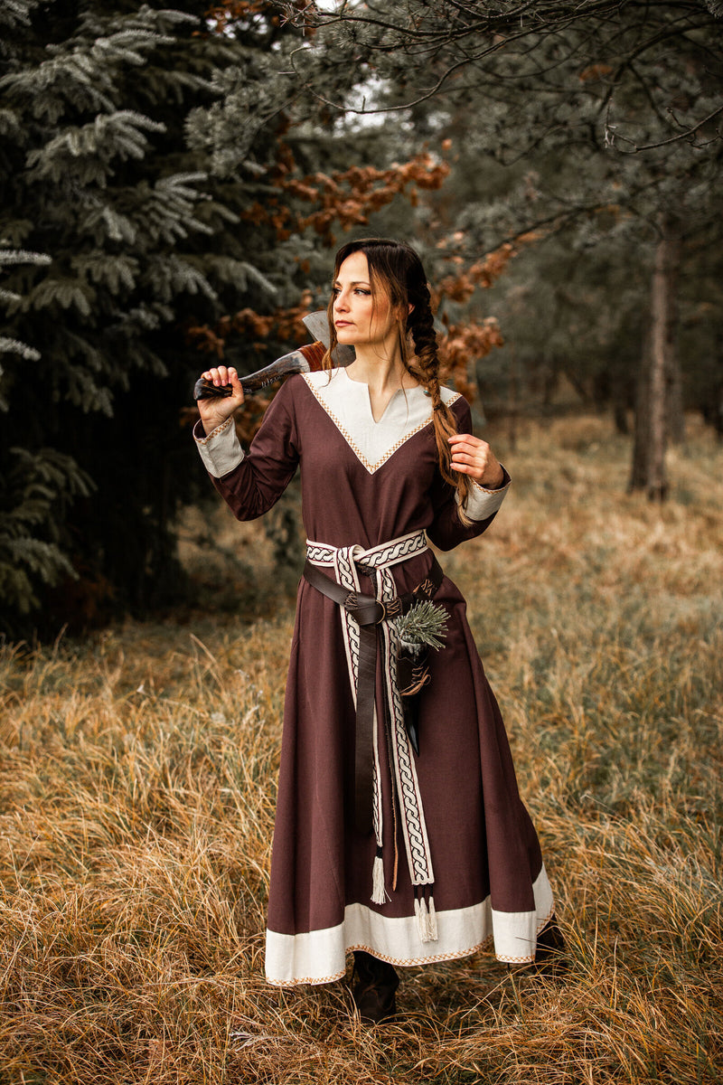 Viking jurk Estrid, bruin-naturel