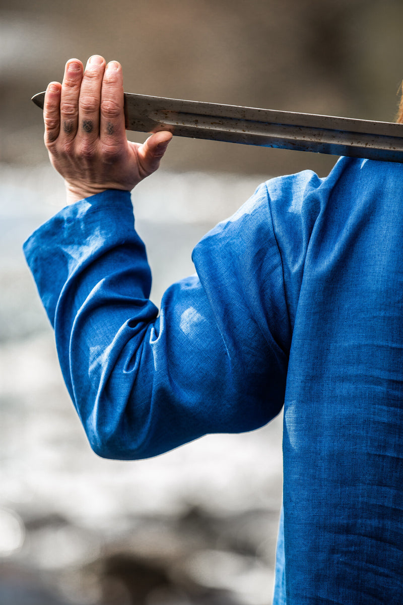 Viking tuniek Halvar linnen, blauw