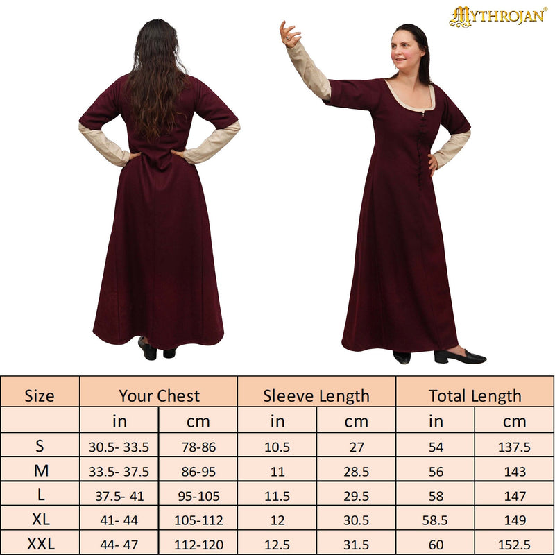 15e eeuwse cotehardie, wol, rood