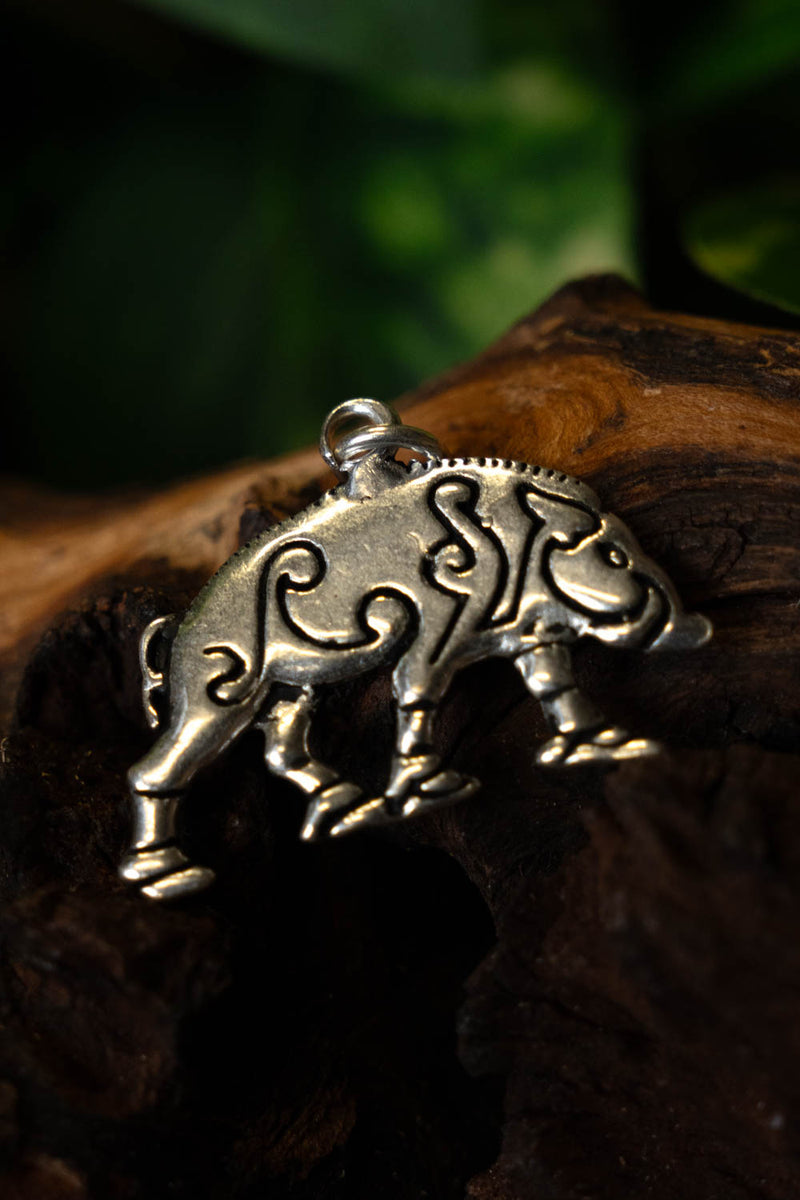 Celtic pendant boar Knocknagael, silvered bronze