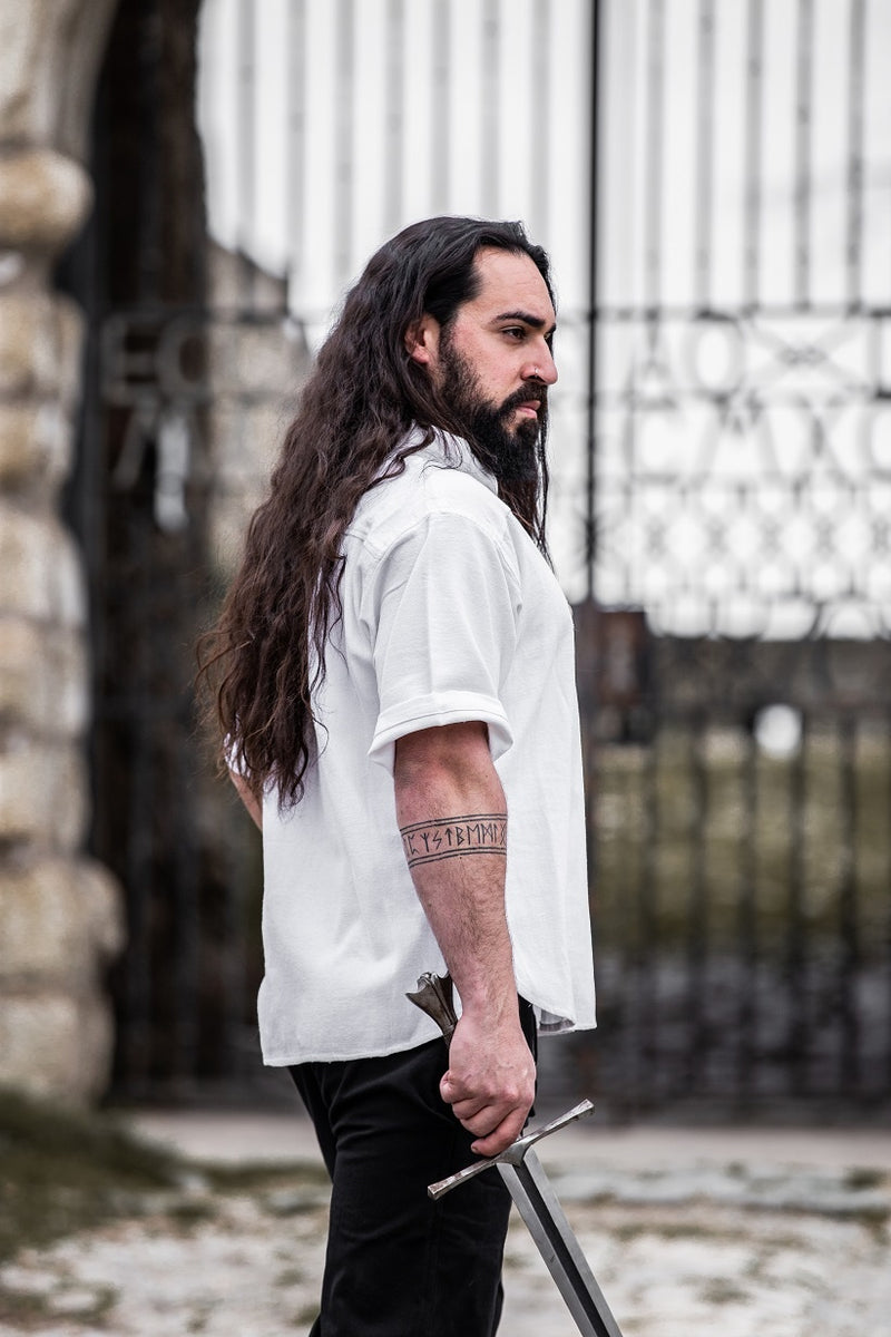 Camicia medievale a maniche corte, bianco 