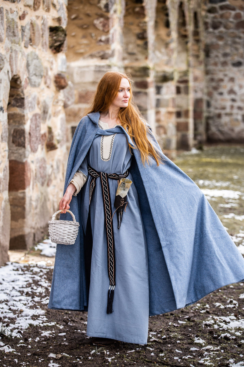 Medieval cloak Mila, wool blend, blue