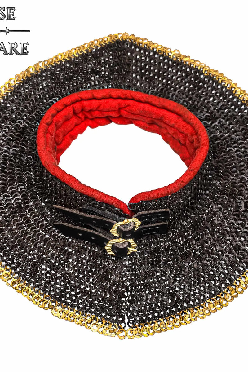 Kettenhemd standard, schwarz, gemischt geklinkt Flachringe, 9 mm, messing Rand 