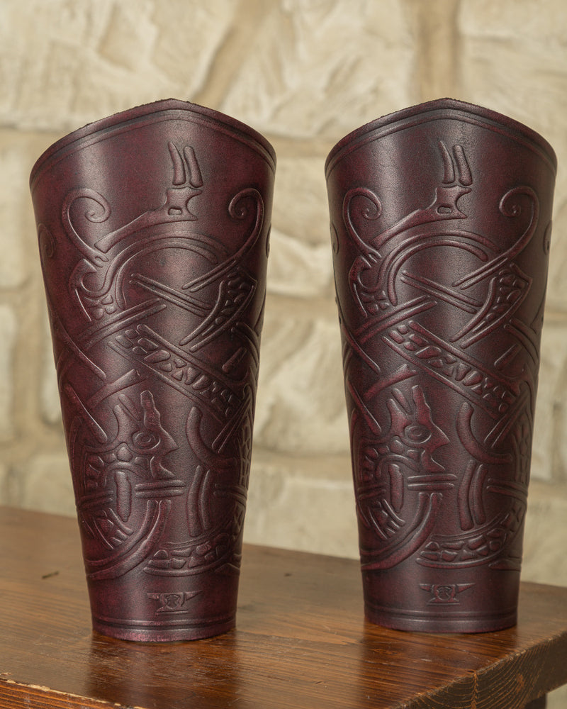 Ragnarok leren bracers, onderarmbeschermers, rood