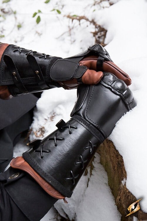 Leren pantser handschoen voor de linkerhand