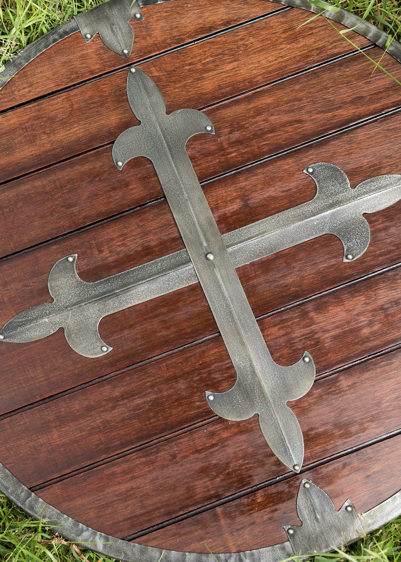 Wooden round shield with cross