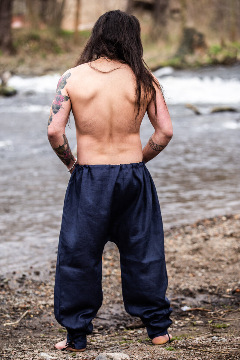 Lino Pantaloni vichinghi Odin, blu 