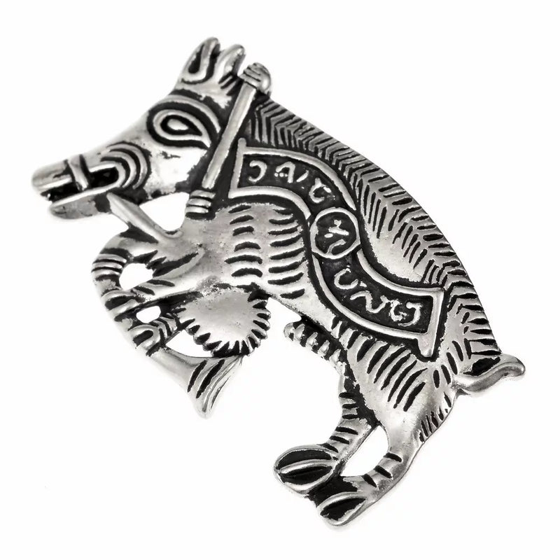 Pelgrimsbadge varken met doedelzak, verzilverd brons