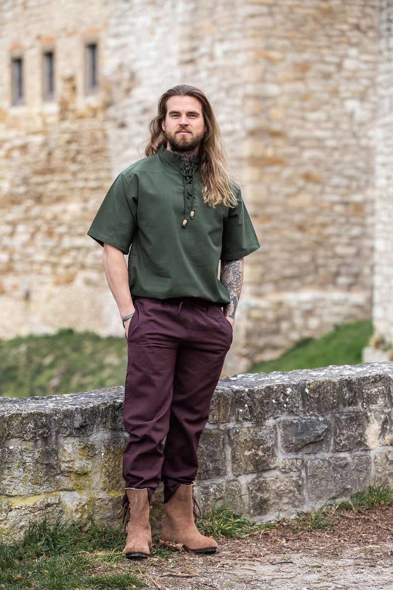 Middelalderlig skjorte med korte ærmer, grøn