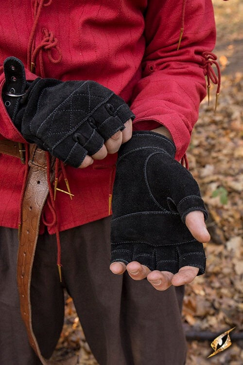 Guantes sin dedos de ante, negro 