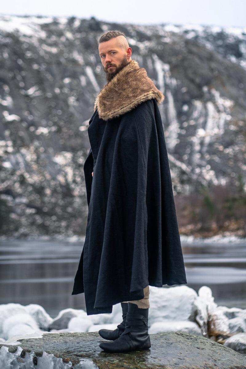 Bontmantel John, zwart, wolmix