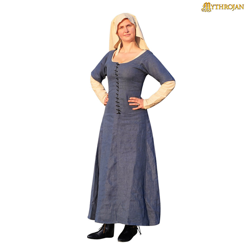 15e eeuwse cotehardie, linnen, blauw