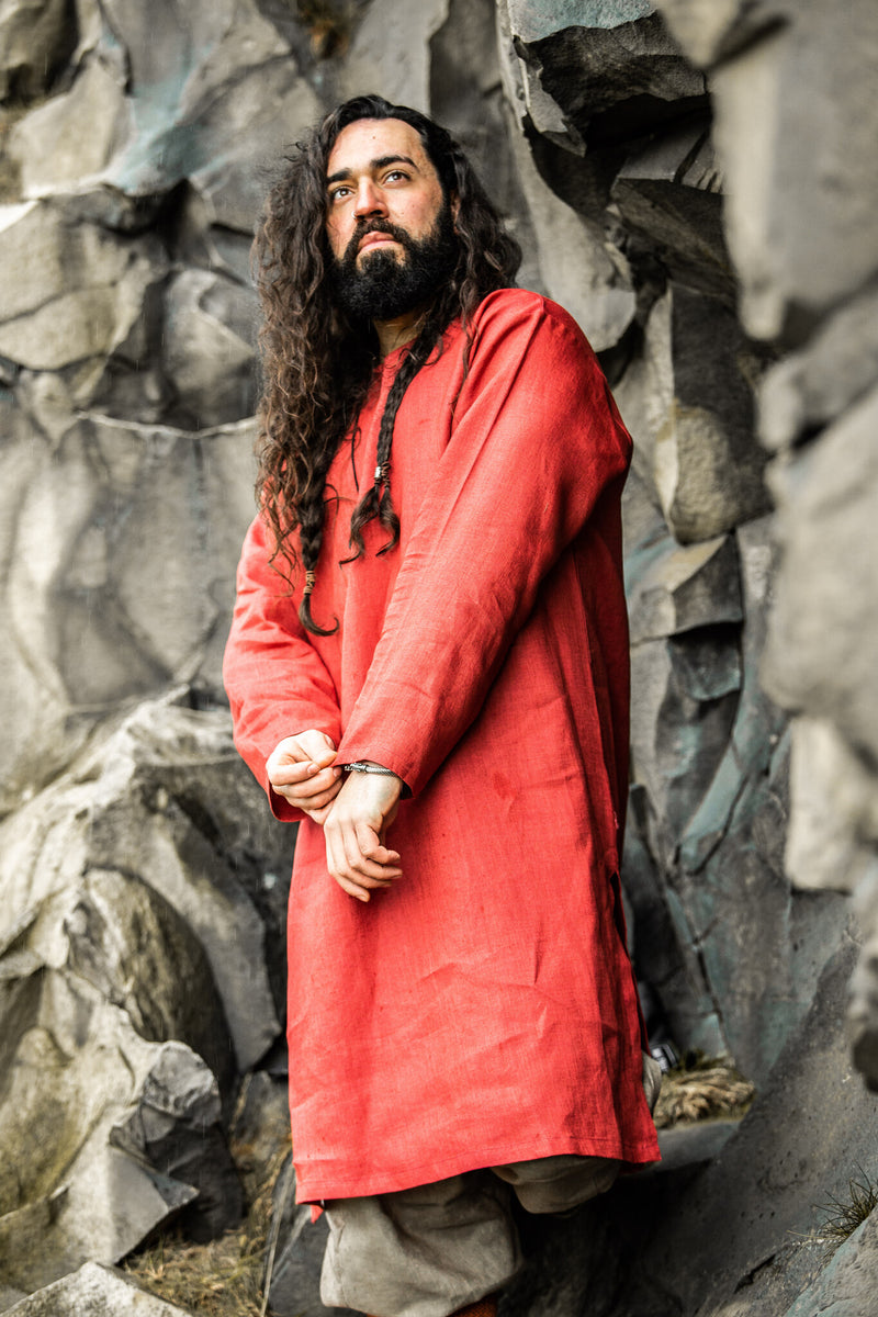 Wikinger -Tunika -Halvar -Leinen, rot