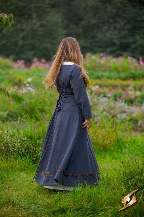 Middeleeuwse jurk Estrid met visgraatmotief, donkergrijs