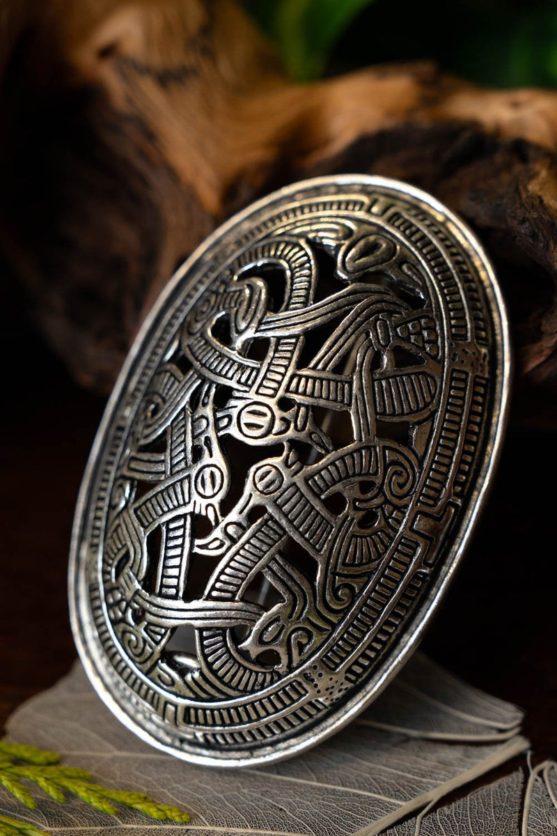 Viking tortoise brooch, Jelling style, silver-plated, per piece