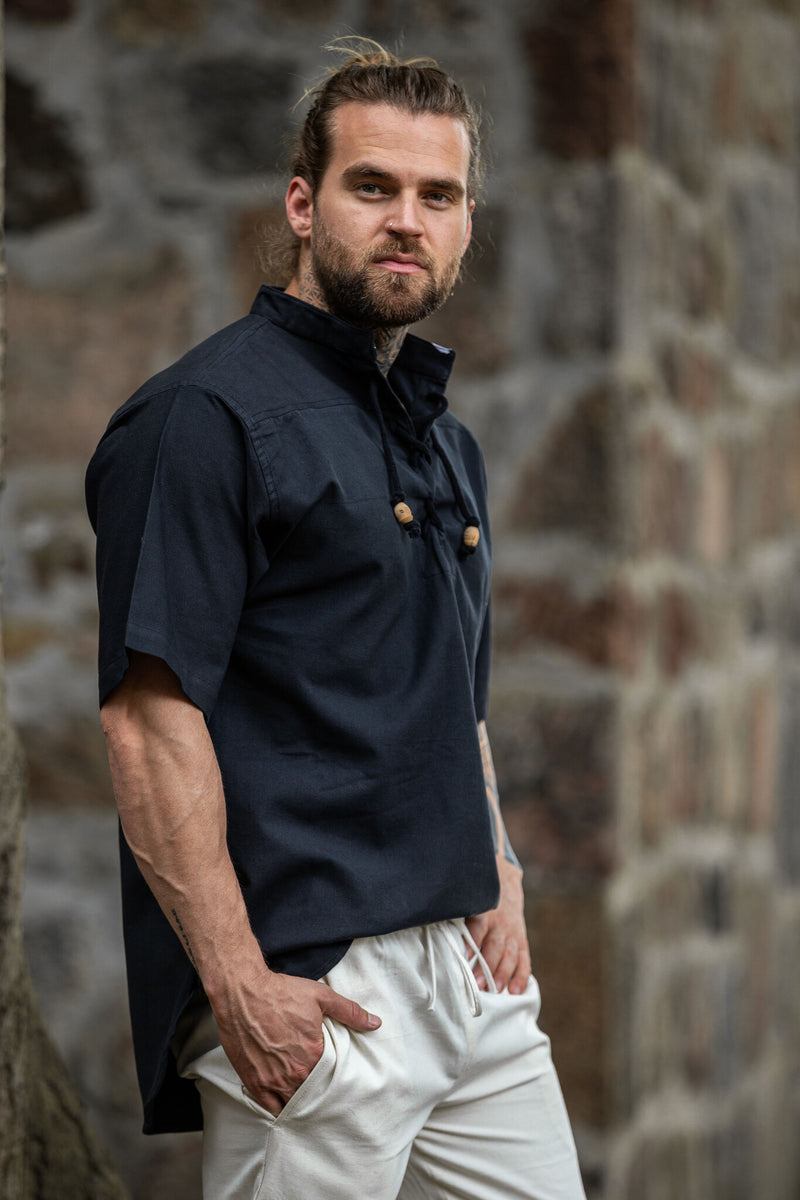 Middeleeuws hemd met korte mouwen, zwart