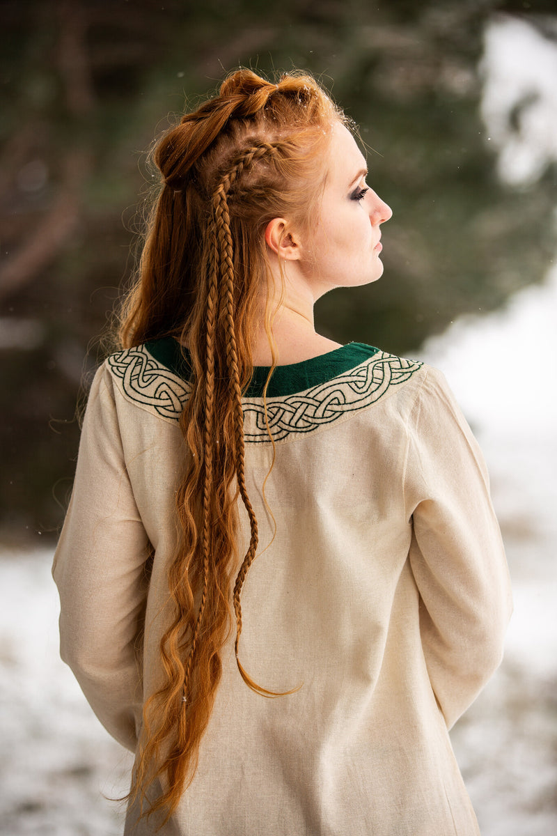 Viking vestido Lagertha, natural-verde 