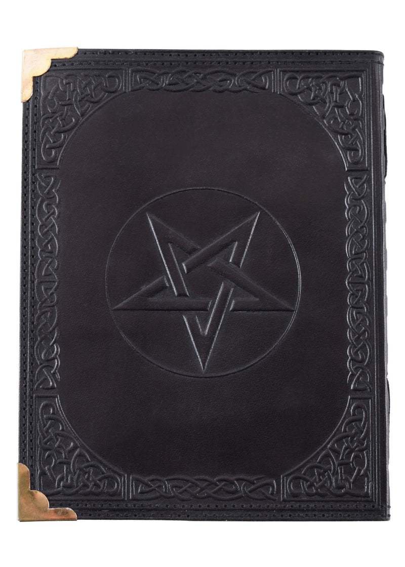 Zwartleren boek met pentagram