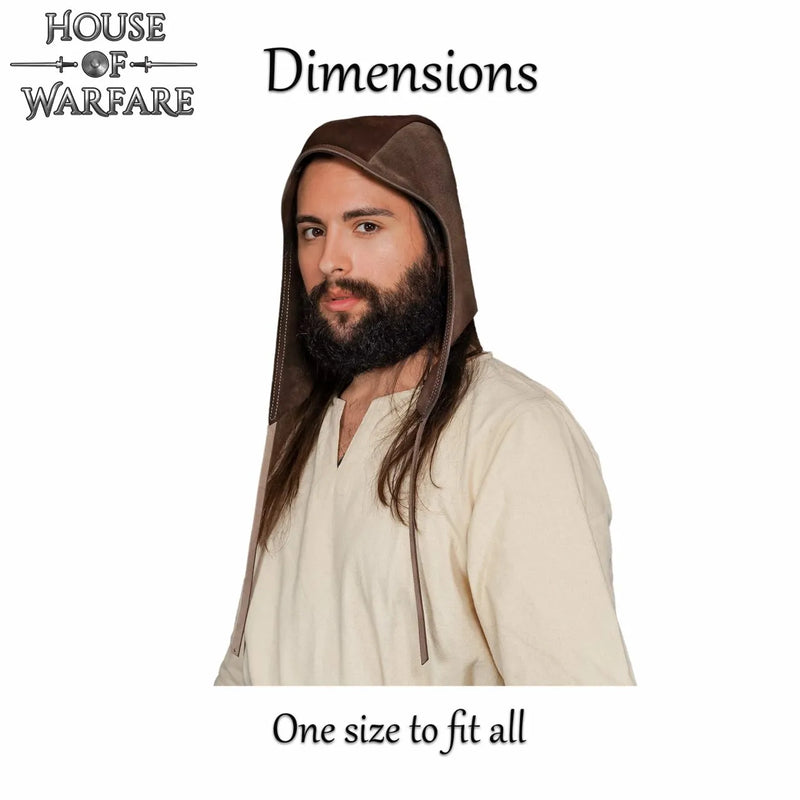 Capuchon médiéval, cuir, brun 