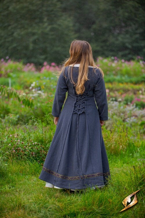 Middeleeuwse jurk Estrid met visgraatmotief, donkergrijs