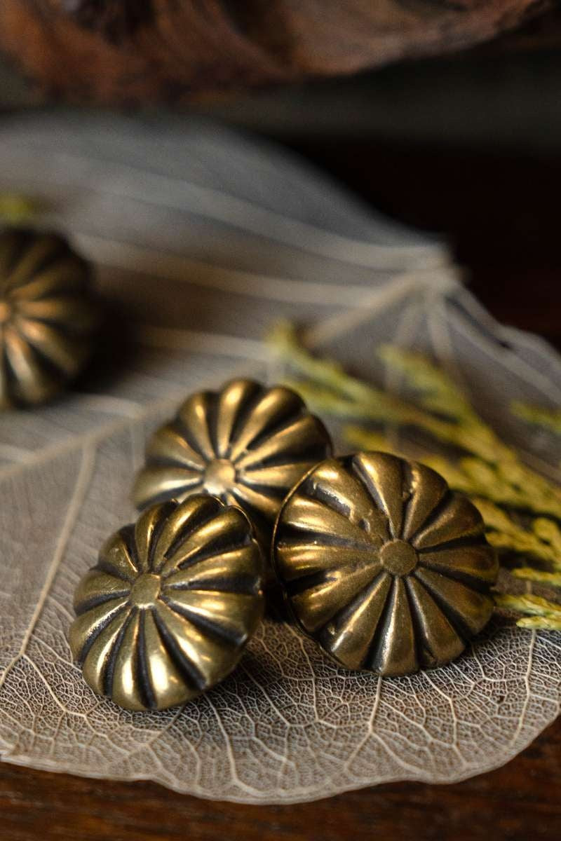 Middeleeuws riembeslag met rozet (set van 5 stuks), messing