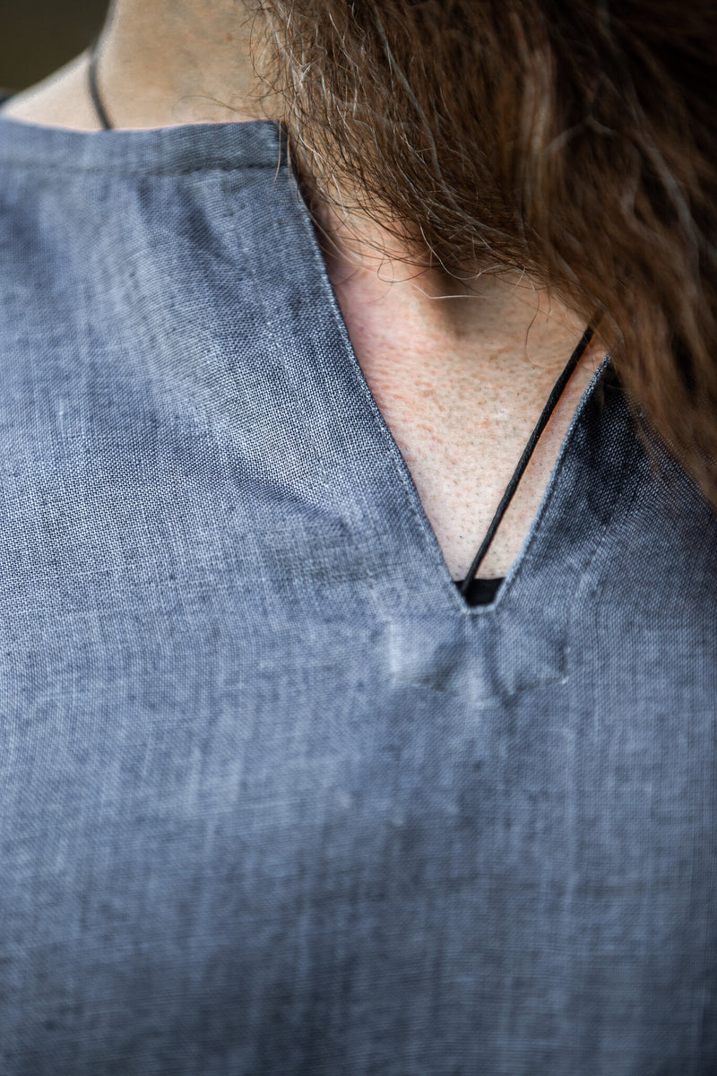 Viking tuniek Halvar linnen, blauw-grijs
