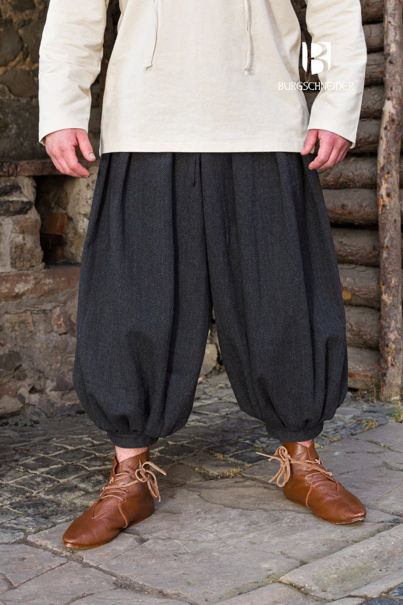 Rusvik Viking broek Borys, vissegraatmotief, zwart/grijs, wolmix