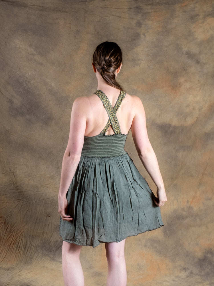 Goddess Dress Persephone, short, nature green