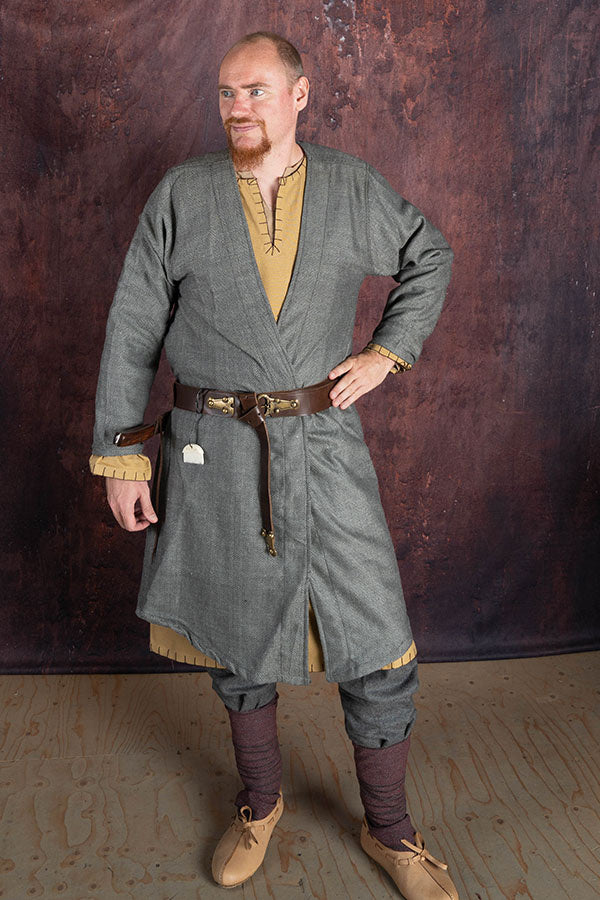 Viking kaftan, grijs, visgraatmotief wolmix