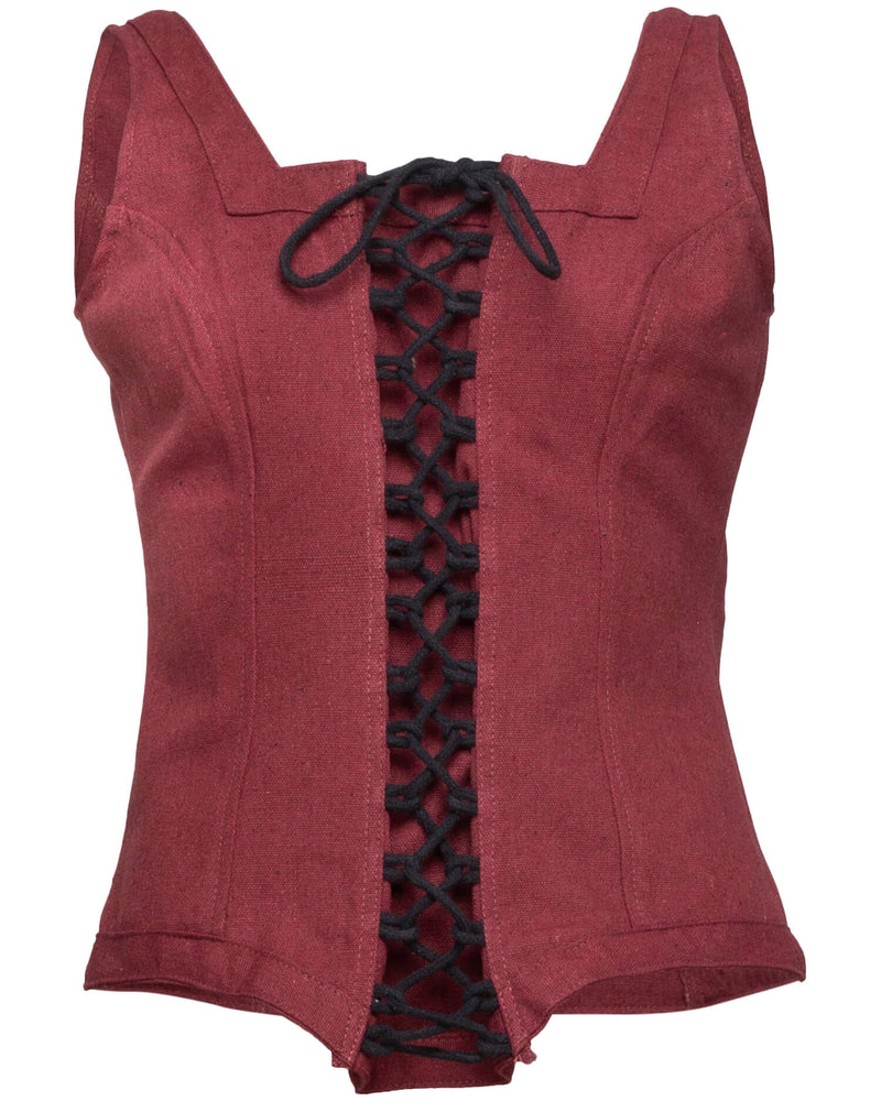 Medeltida livstycke Ursula, bomull, bordeauxröd 