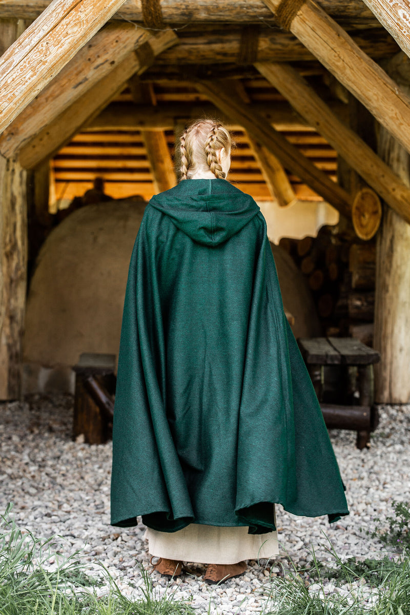 Middeleeuwse mantel Karen groen, wolmix