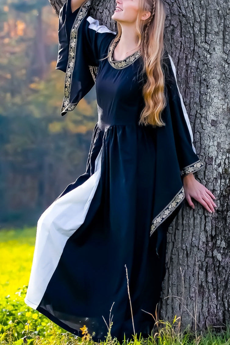 Edele geborduurde jurk Loretta, zwart