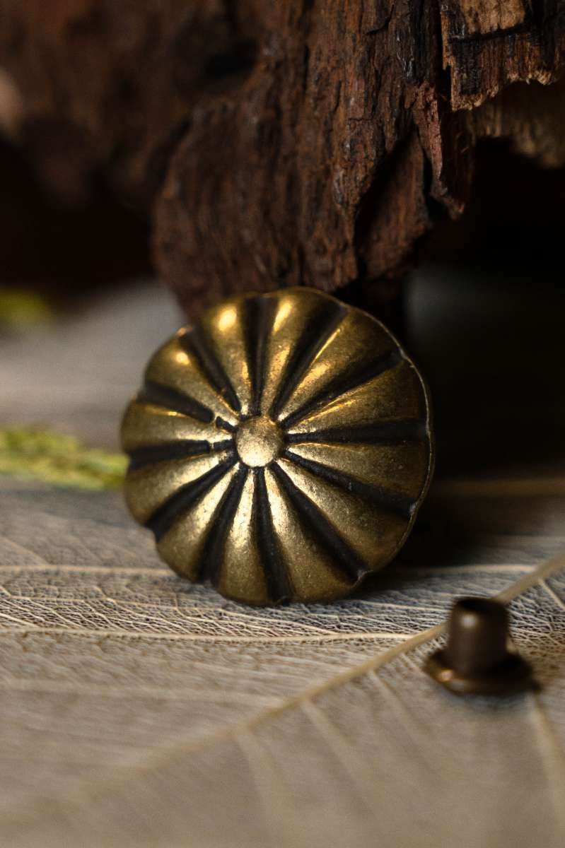 Middeleeuws riembeslag met rozet (set van 5 stuks), messing