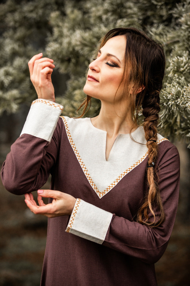 Viking jurk Estrid, bruin-naturel