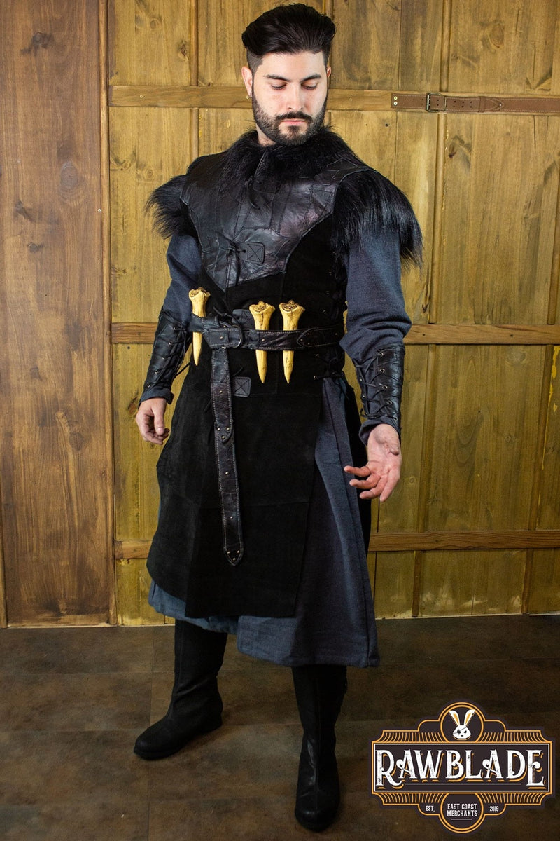 Raven leren jerkin, zwart