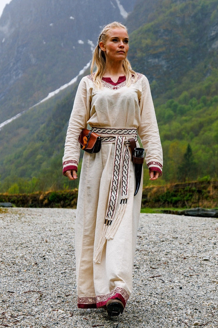 Viking jurk Lagertha, naturel-rood