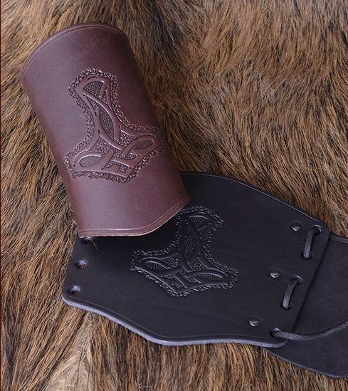Viking bracers, onderarmbeschermers, lang, bruin