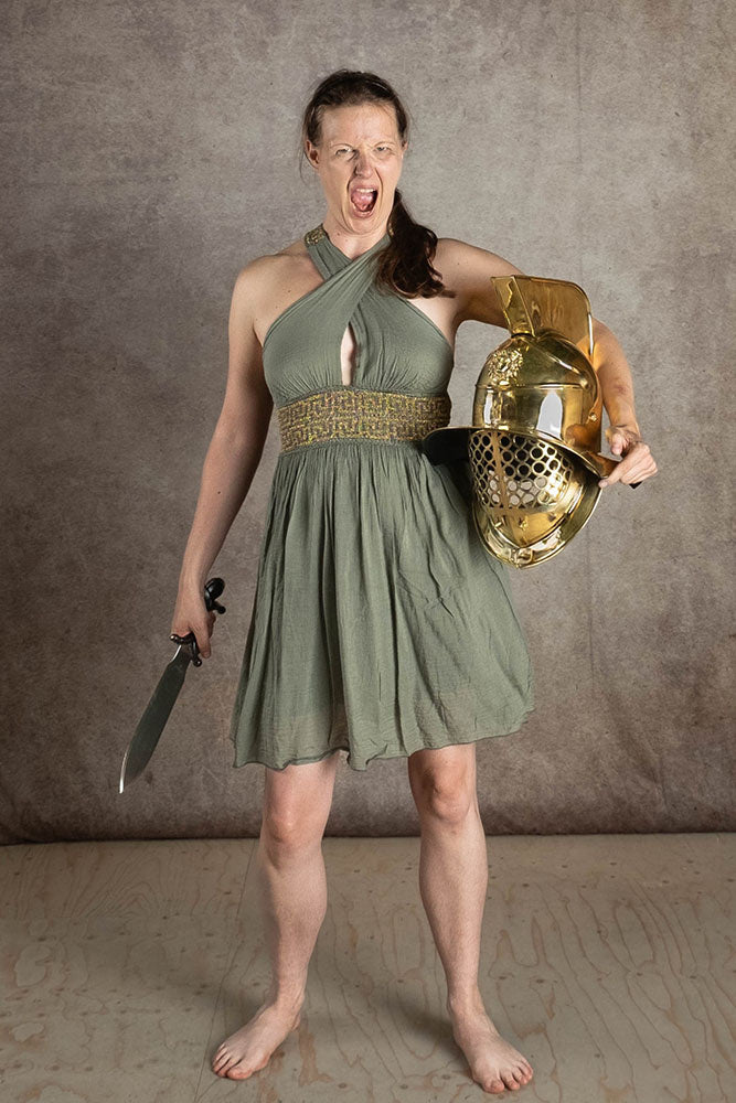 Goddess Dress Persephone, short, nature green