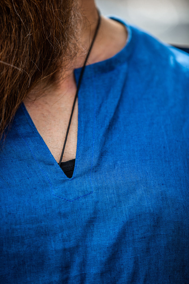 Viking tuniek Halvar linnen, blauw