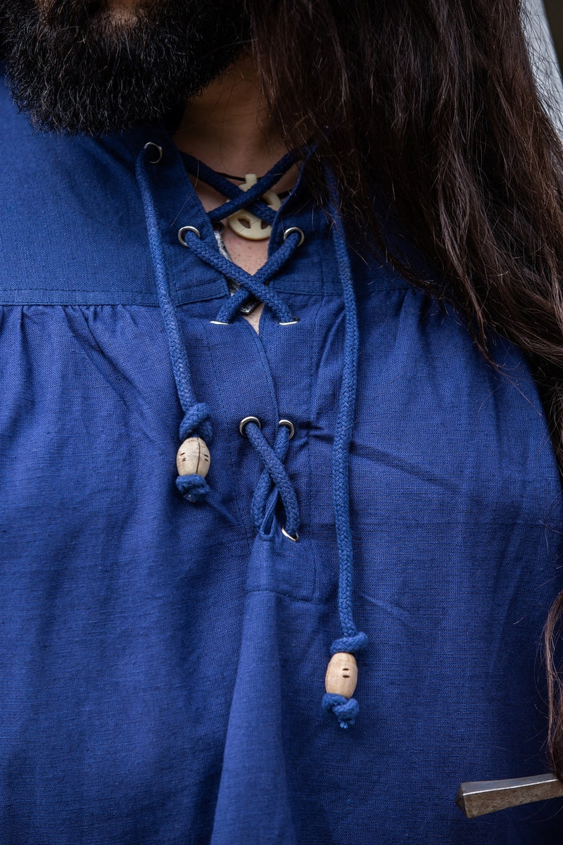 Chemise pirate avec lacets, bleu 