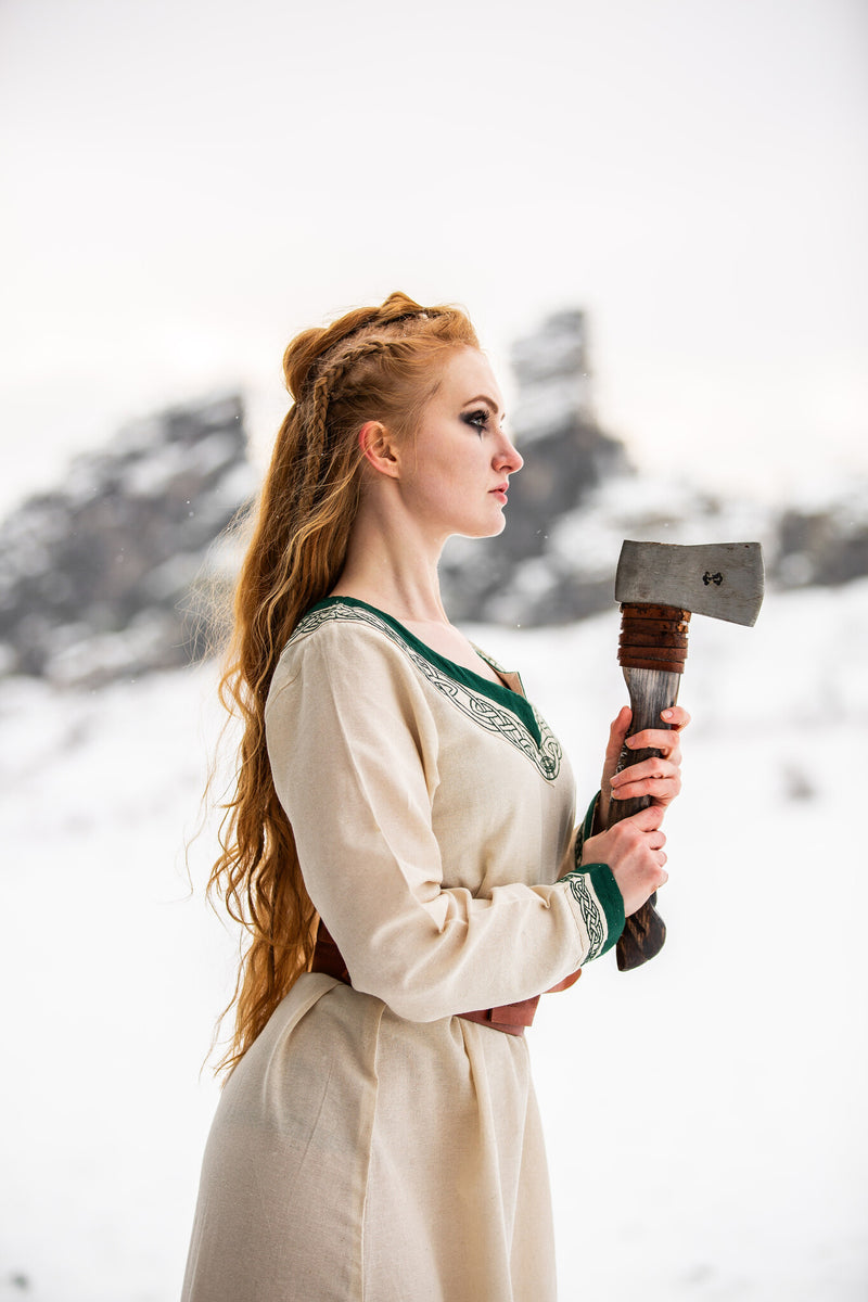 Viking vestido Lagertha, natural-verde 
