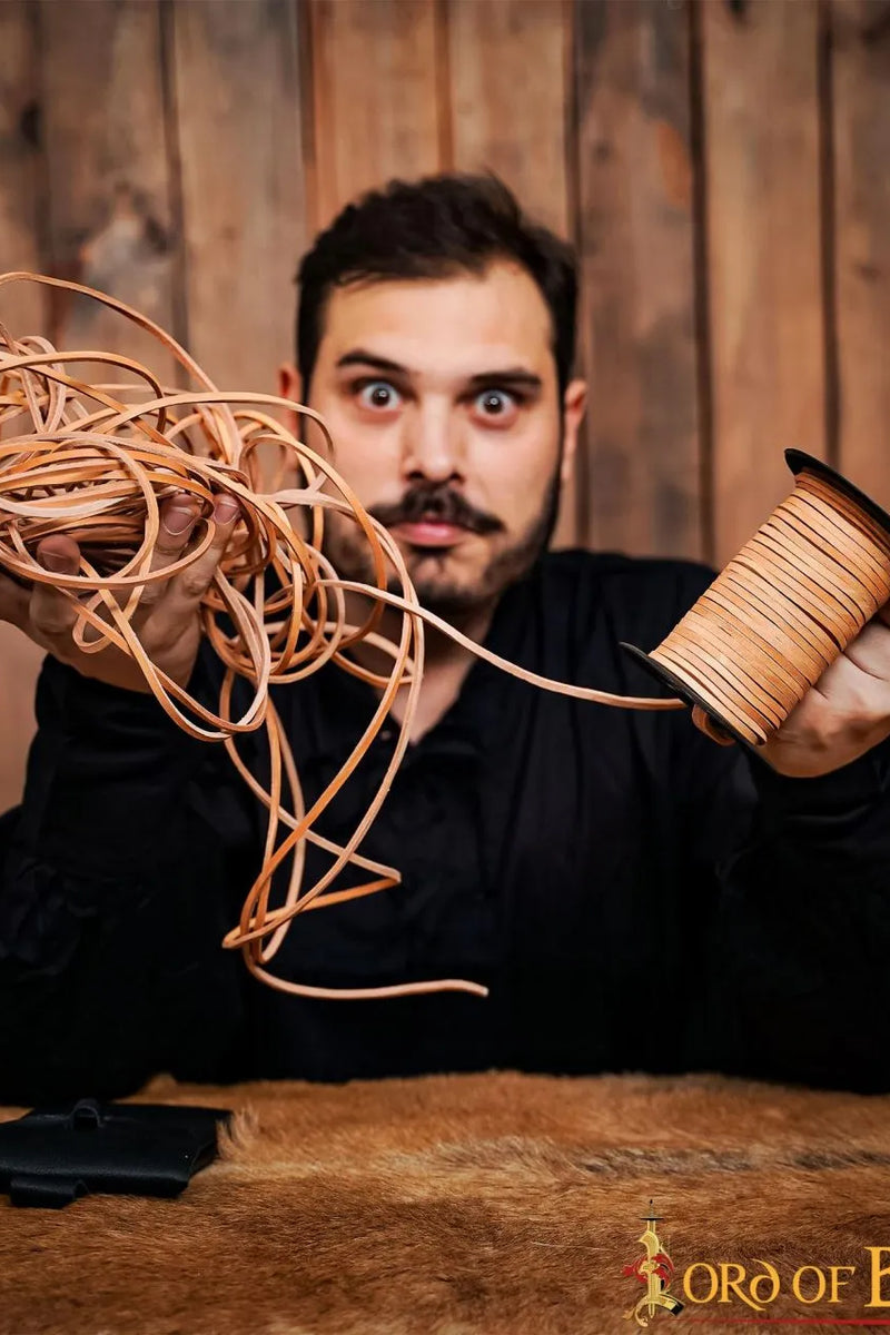 Leren koord naturel, 50 meter