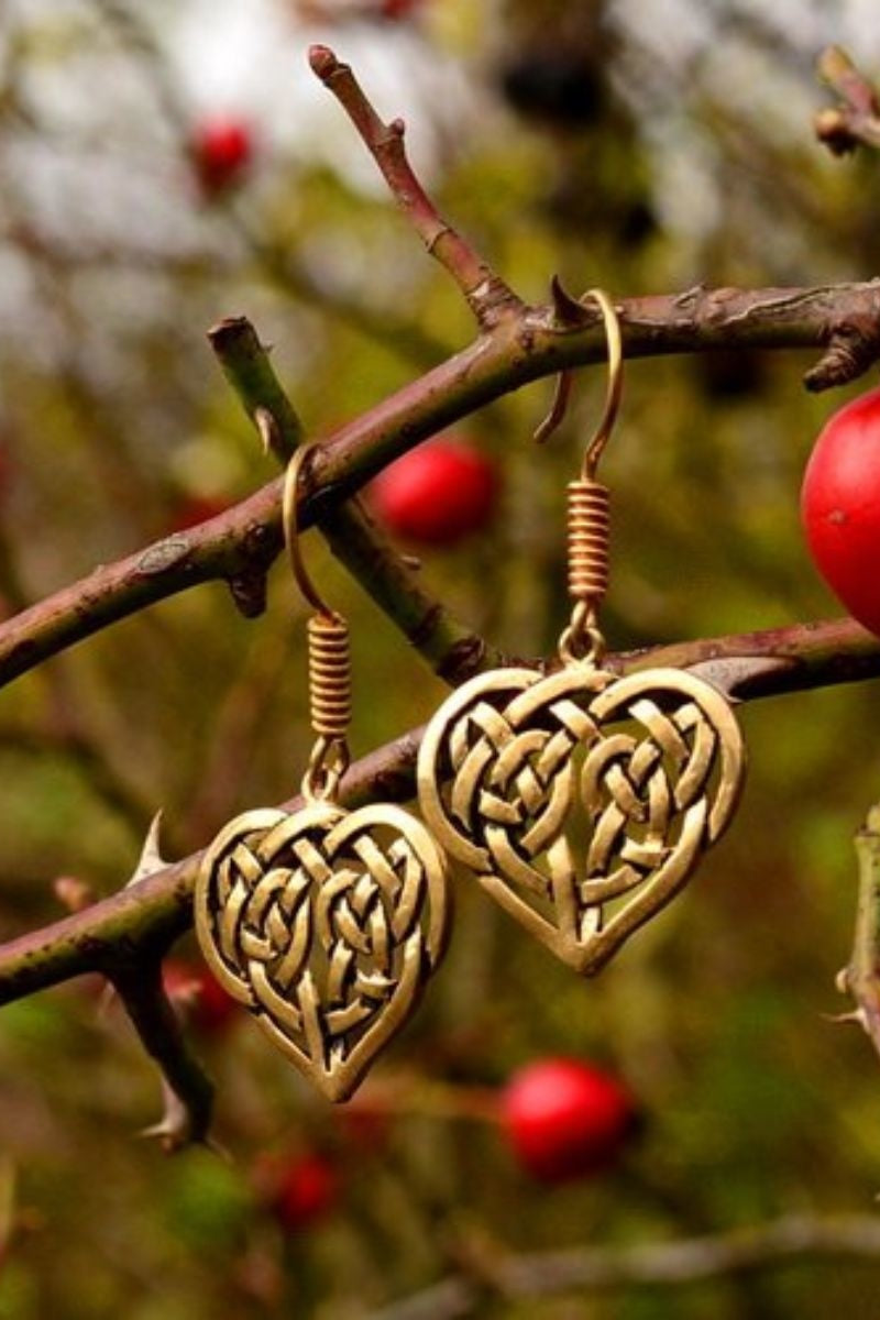 Oorbellen met Keltisch hart, brons