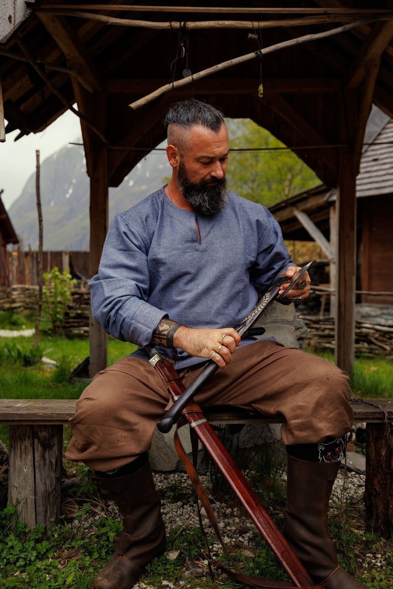 Lino Pantaloni vichinghi Odin, marrone 