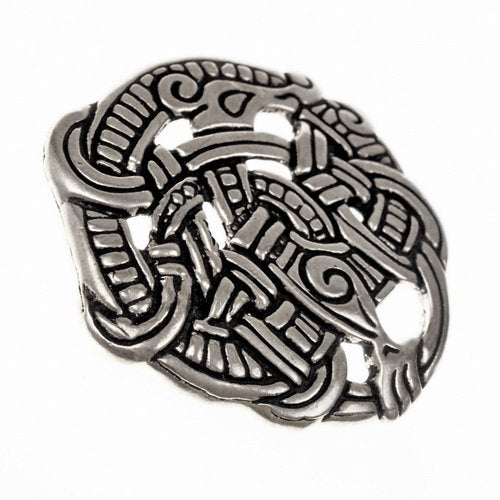 Urnes style disc fibula, silver -plated