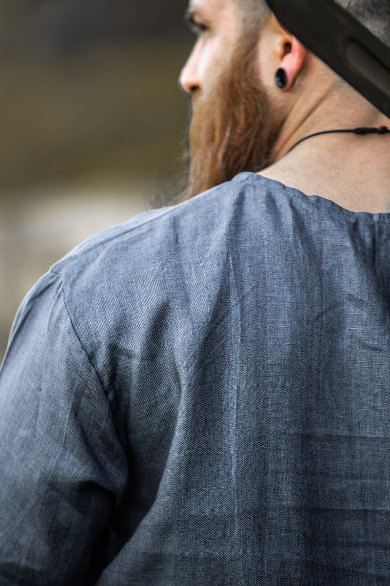 Viking tuniek Halvar linnen, blauw-grijs